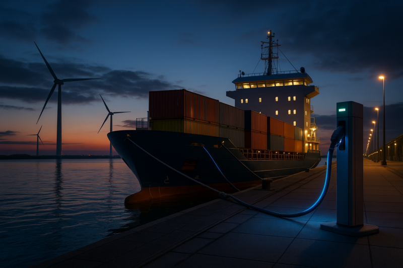 Generate single title from this title Beyond the Harbor: Electrifying Short-Sea Routes and Hybridizing Blue-Water Shipping in 70 -100 characters. And it must return only title i dont want any extra information or introductory text with title e.g: " Here is a single title:"