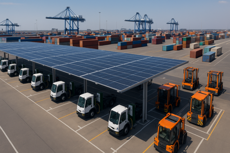 Generate single title from this title Electrifying Ground Vehicles: The Practical First Phase Of Port Sustainability in 70 -100 characters. And it must return only title i dont want any extra information or introductory text with title e.g: " Here is a single title:"