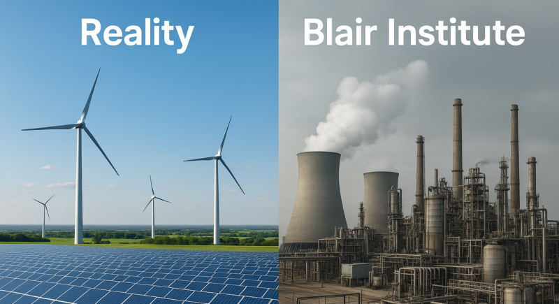 Generate single title from this title Tony Blair's New Climate Reset Report Promotes Delay, Not Action in 70 -100 characters. And it must return only title i dont want any extra information or introductory text with title e.g: " Here is a single title:"